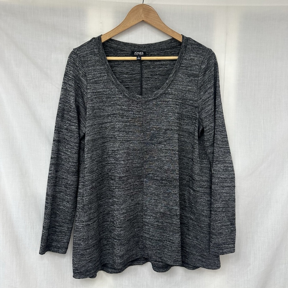 Jones NY‎ New York Large Gray Black Space Dye Hi Lo Long Sleeve Knit Scoop Neck